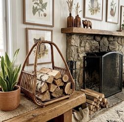 Vintage MCM Wicker Rattan Woven Huge Magazine Chopped Fire Wood Blanket Basket Mid Century 13x17x20β