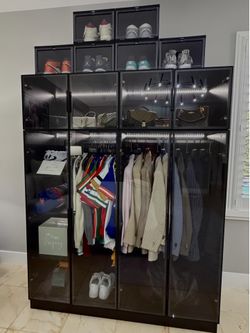 Modern Black Wardrobe Armoire, Storage, Closet, with LED Lights