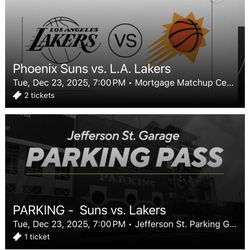 2 LOWER LEVEL AISLE SEATS PLUS GARAGE PARKING FOR LAKERS VS SUNS GAME
