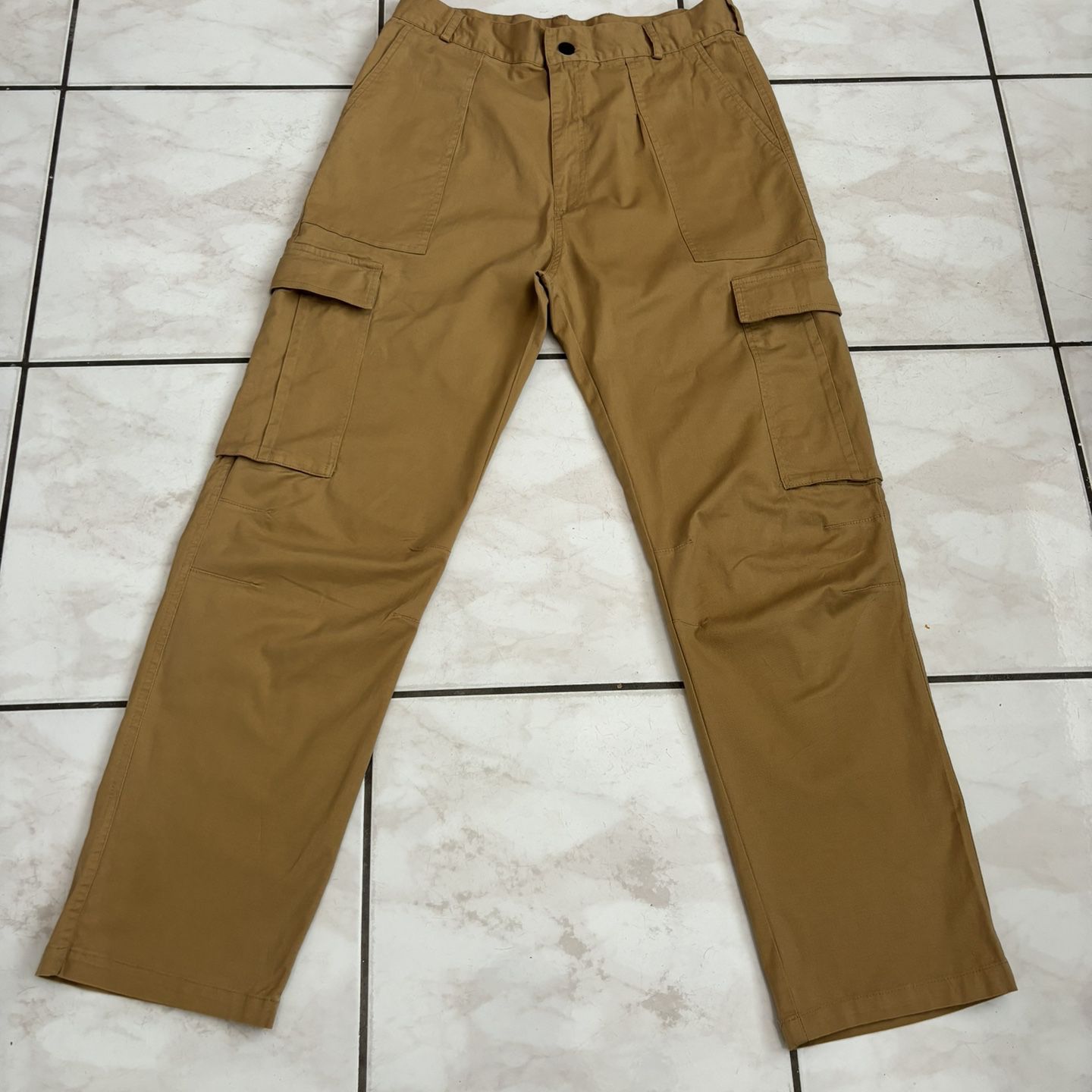 Men’s Straight-Fit Cargo Trousers 6 Pocket Workwear Full Pants Khaki 