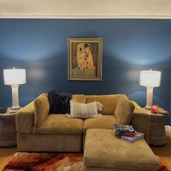 Yellow corduroy couch and ottoman