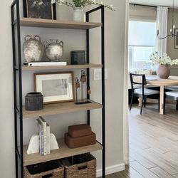 5 Shelf Vintage Oak Ladder Bookshelf
