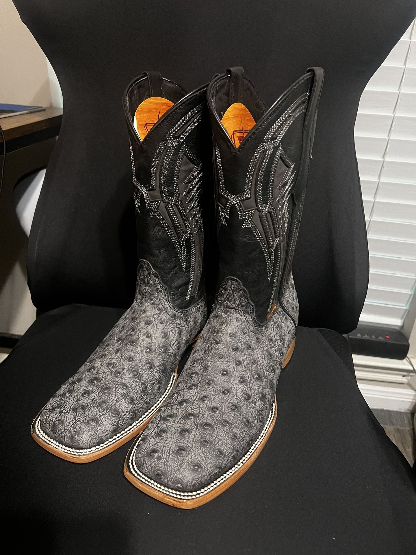 Soto mens wild ostrich print leather boots