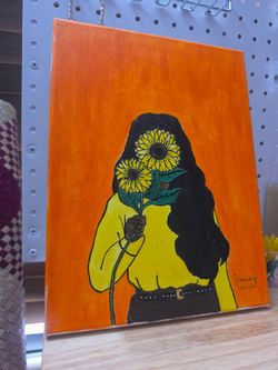 Original Acrylic Painting – Woman with Sunflowers