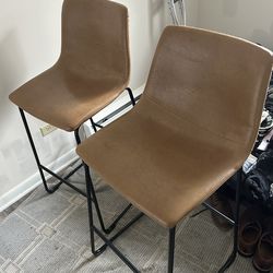 2 brown bar stools 16 inches tall
