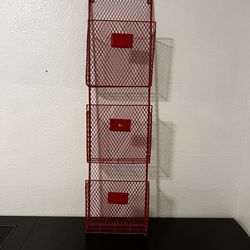 3 tier red mesh file organizer