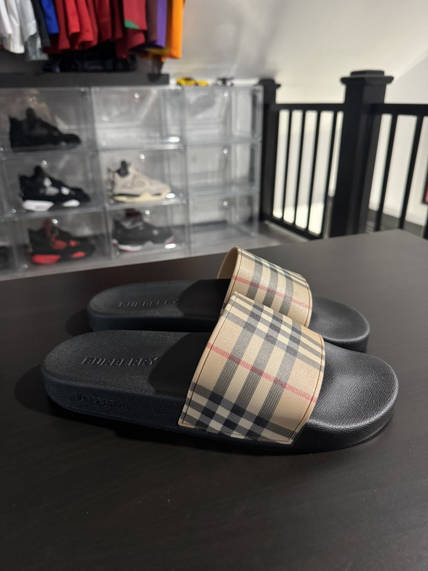Men’s Burberry Furley Check Slides Mens Size 11