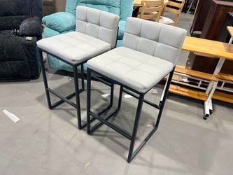 New -24" Bar Stools Set of 2, Modern Faux Leather Counter Height Bar Stools with Low Back and Footrest, Sturdy Thickened Metal Leg, Upholstered Kitche