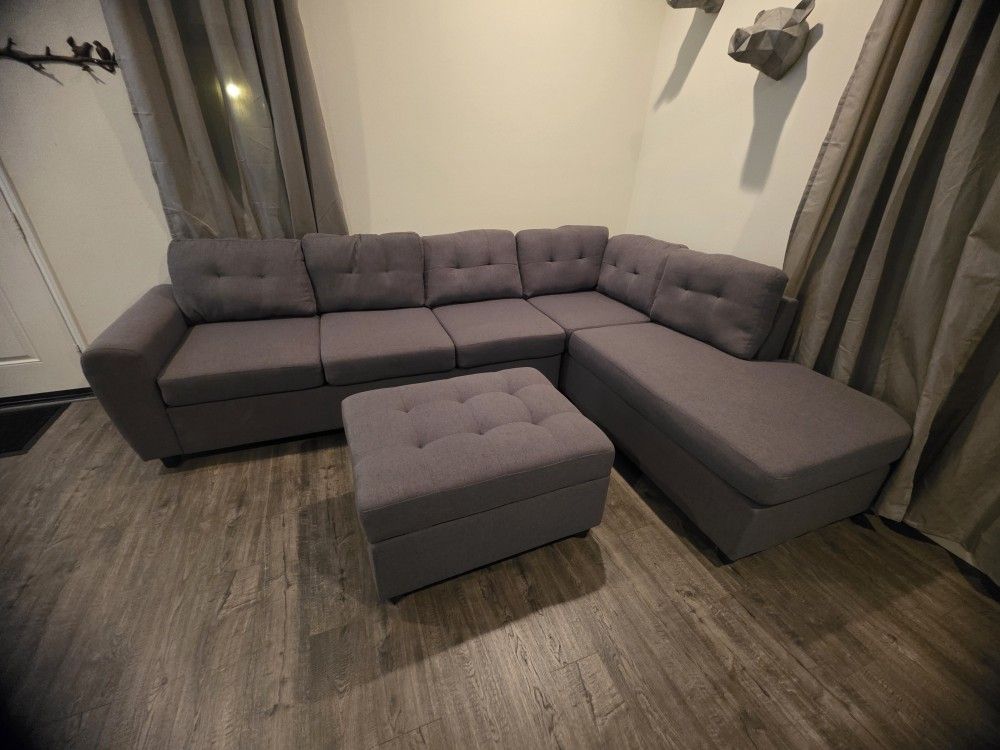 Gray Sectional Sofa - Reversible