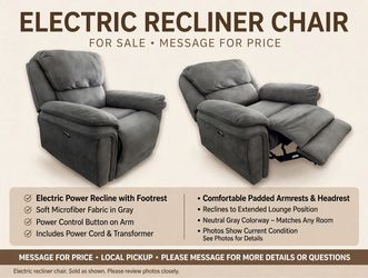 Electric Power Recliner Chair Gray Microfiber
