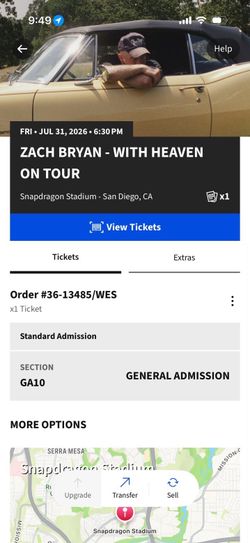 Zach Bryan San Diego Friday pit ticket