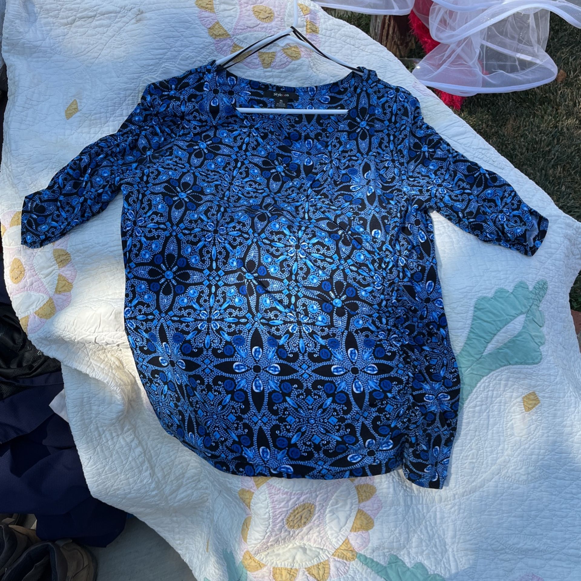 Blue Short Sleeve Blouse