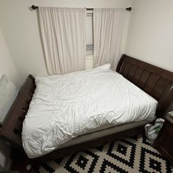 Queen Size Wooden Sleigh Bed Frame 