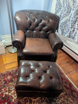 Leather armchair and ottoman