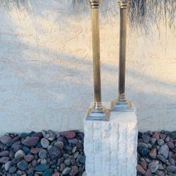 Pair Of Chrome Roman Pillar Candlesticks 