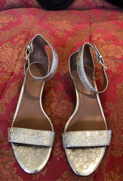 New Tory Burch Savannah wedge Metallic gold leather shoes size 6.5