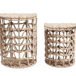 Two-Pack Woven Wicker Laundry Hampers with Lid, Semi-Cylinder Clothes Hamper Basket, Decorative Laundry Organizer for Dirty Clothes, Storage Basket fo
