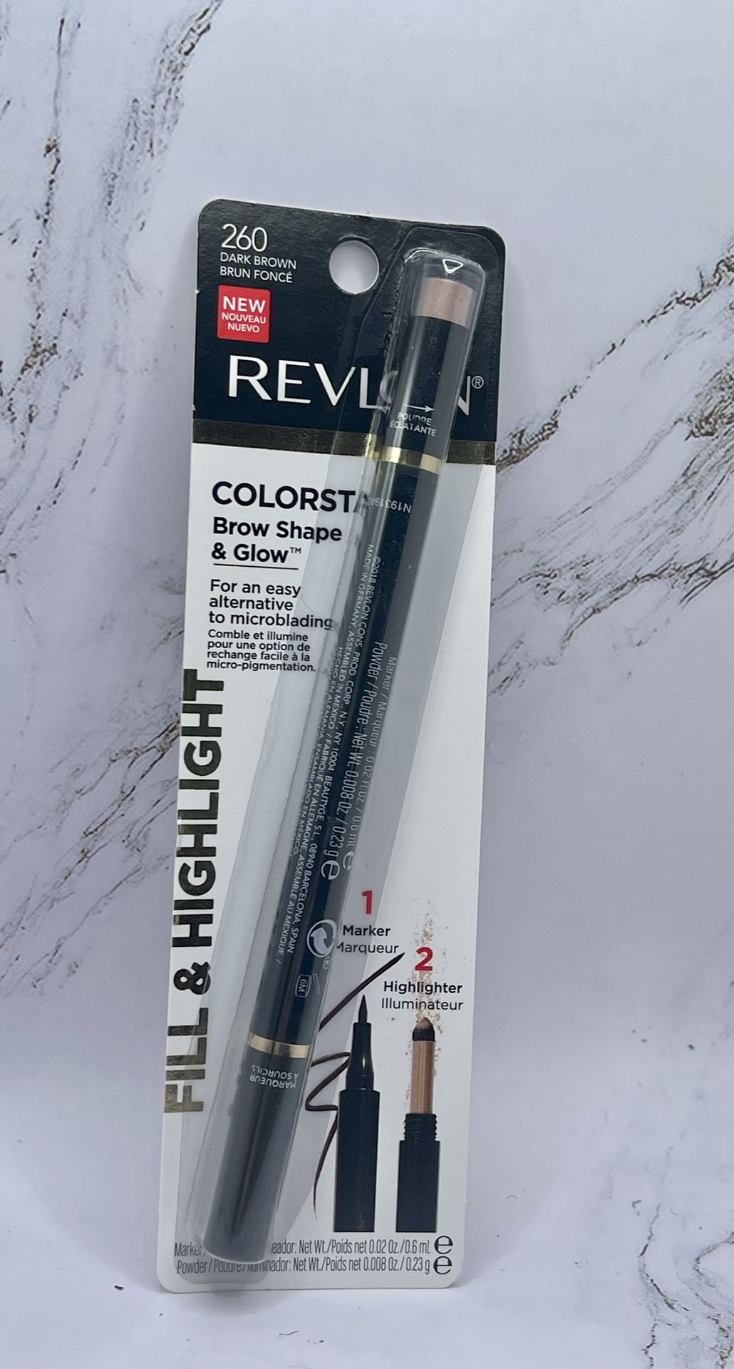 NIP New Revlon Colorstay Brow Shape & Glow Marker & Highlighter 260 Dark Brown
