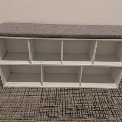 White Shoe Bench Cubby Organizer With Cushion Seat