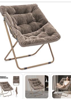NEW MoNiBloom Square Folding Faux Fur Saucer Chair- Brown