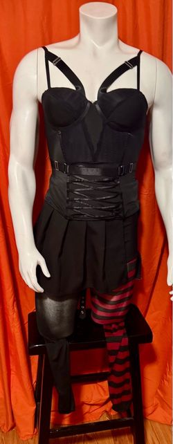 Black Corset Bustier Top with Harness Detail