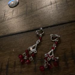 Earrings clip on red rubies and silver fake of Cours