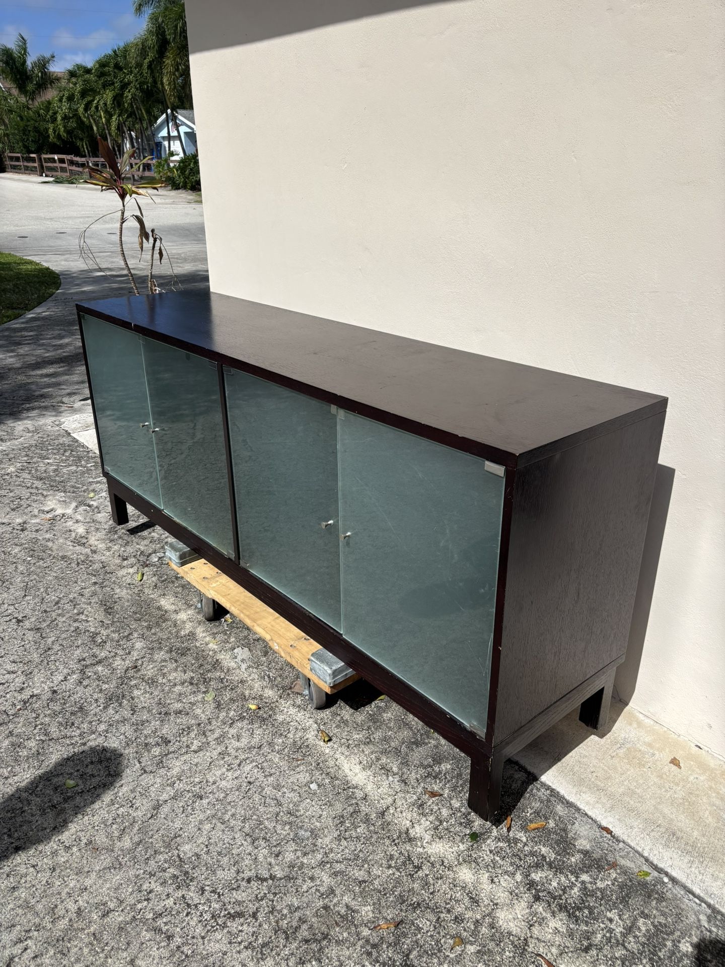 Nice Credenza TV Console Wood Glass Shelving