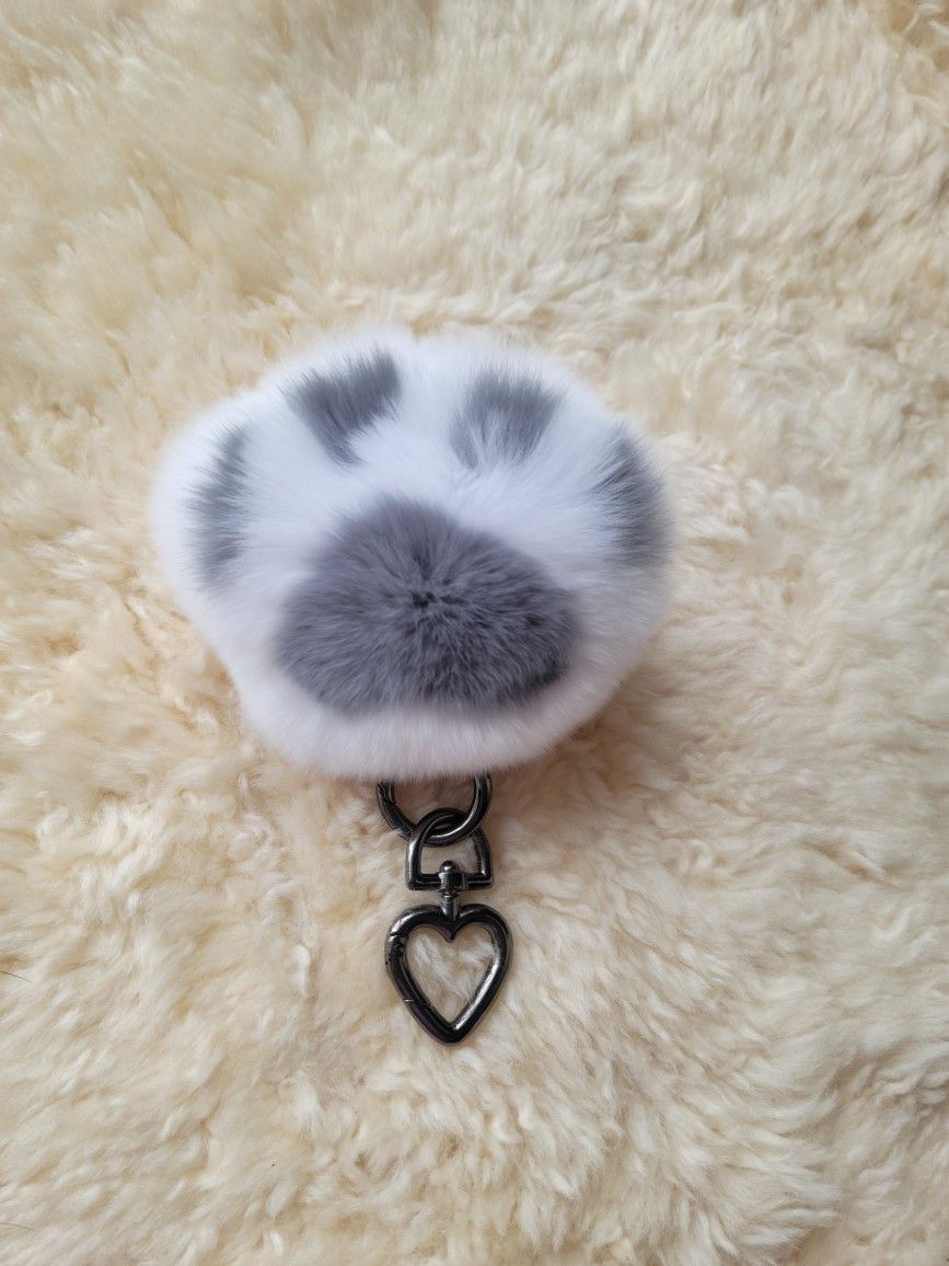 6 1/2" Long Real Fur 4" Paw Pom Pom Keychain + 2 Fur Freebies