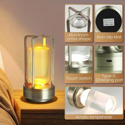 ES150 $10  3 pcs Crystal Table Lantern Light,Battery Operated Rechargeable Cordless Crystal Table Lamp with 3-Color,Portable Outdoor Small LED Desk La