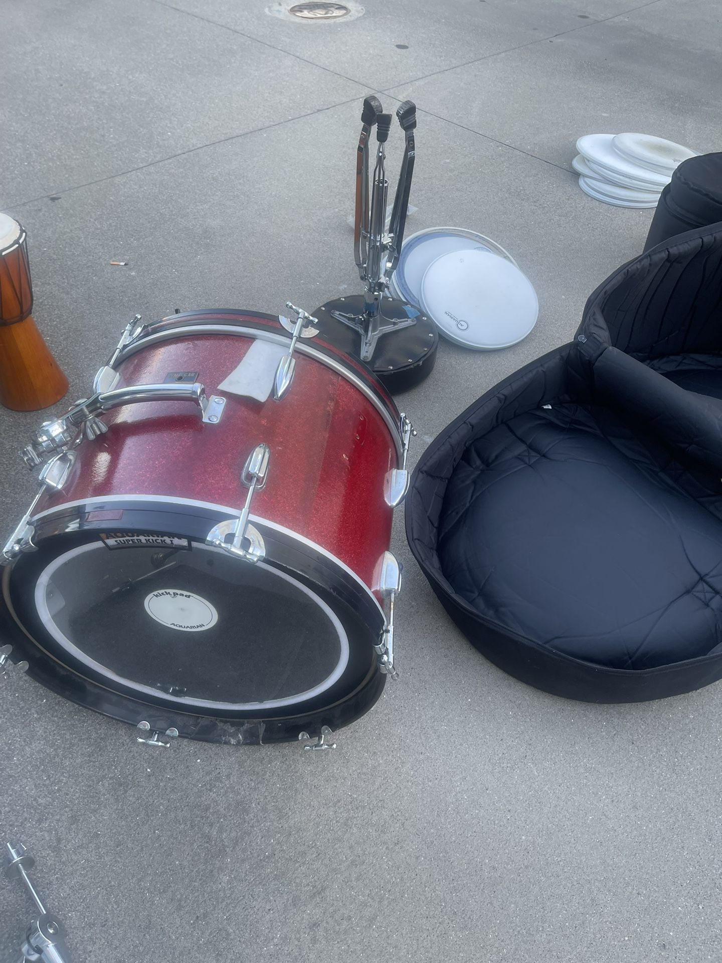 3 Drums Zim Gar Drums With Cases And Seat Red Sparkle Vintage
