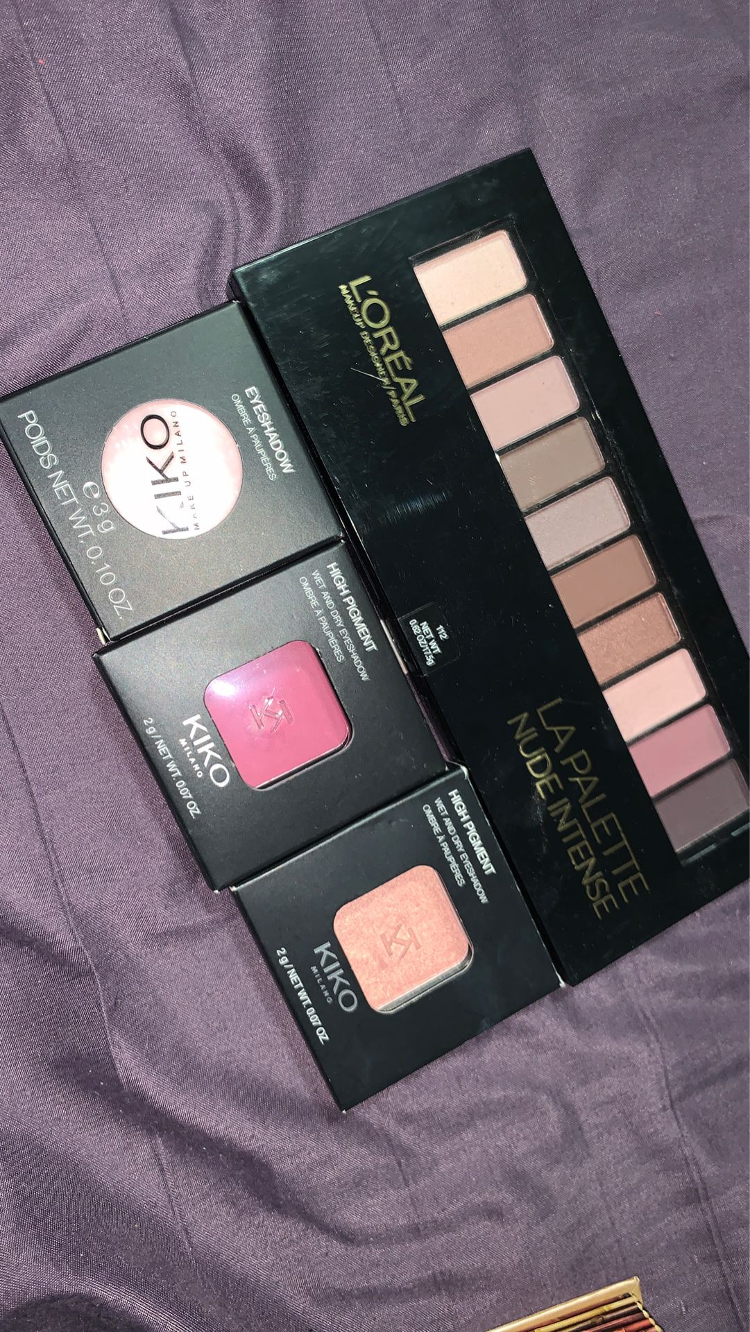 Kiko Milani eyeshadows and L’Oréal Eyeshadow Palette