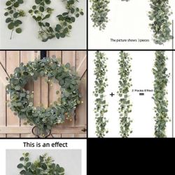 10 Pcs Eucalyptus Wreath,5.7ft Artificial Mixed Eucalyptus Leaf Garland, Green Wreath Hanging Plants For Farmhouse Tabletop Cente