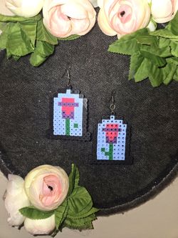 Handmade Perler Enchanted Rose Dome Earrings Beauty and the Beast Inspired Cloche Dangle