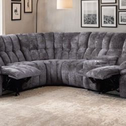 Brand New Super Plush Grey Power Reclining Sectional Sofa 