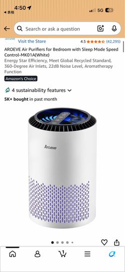 AROEVE Compact Air Purifier for Bedroom with Aromatherapy Function (MK01A, White)