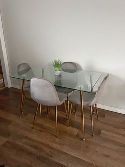 Gray Modern Rectangle Dining Table Velvet Chairs Set