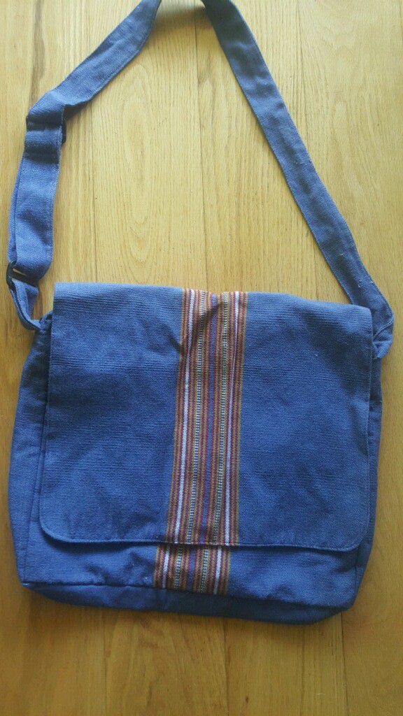Guatemala Blue Striped 100% Cotton Zipper Purse Crossbody Shoulder Tote Purse Bag