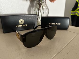 Versace Shield Sunglasses Black Gold Medusa