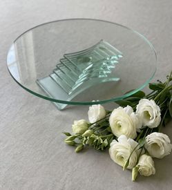 Partylite modern glass candle stand or cake plate- 11"