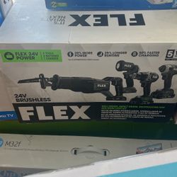 Flex 24V Brushless 4 Tool Kit Drill Driver Impact Driver Recip Saw & Work Light 