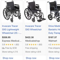 Wheelchair- Invacare Tracer SX5 Wheelchair W/ 18” Seat Width + Anti Tippers + Footrests 