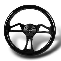 W-Power 350MM Classic Black Wood Grain 6-Hole Black Spoke 14" Steering Wheel -(3-SW-8983-BK-BK
