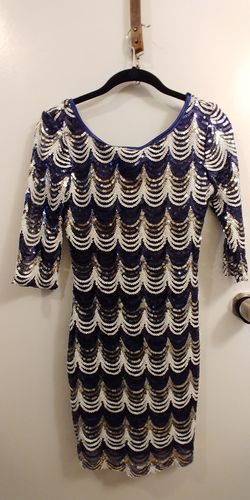 Navy blue sequins party dress