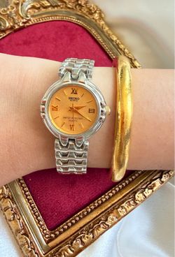 Vintage 2000 Seiko Gold Dial Silver Tone Jewelry Watch ( Working )