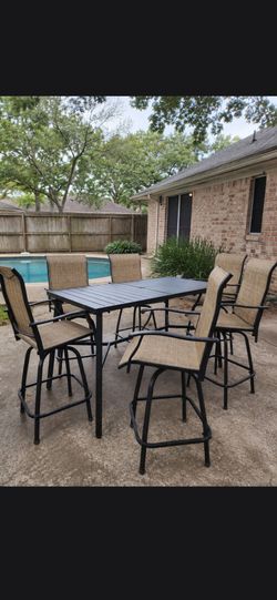 High End 7 Pieces Outdoor Bar- Height Dining Set- 6 Swivel Chairs & Table ( delivery optional)