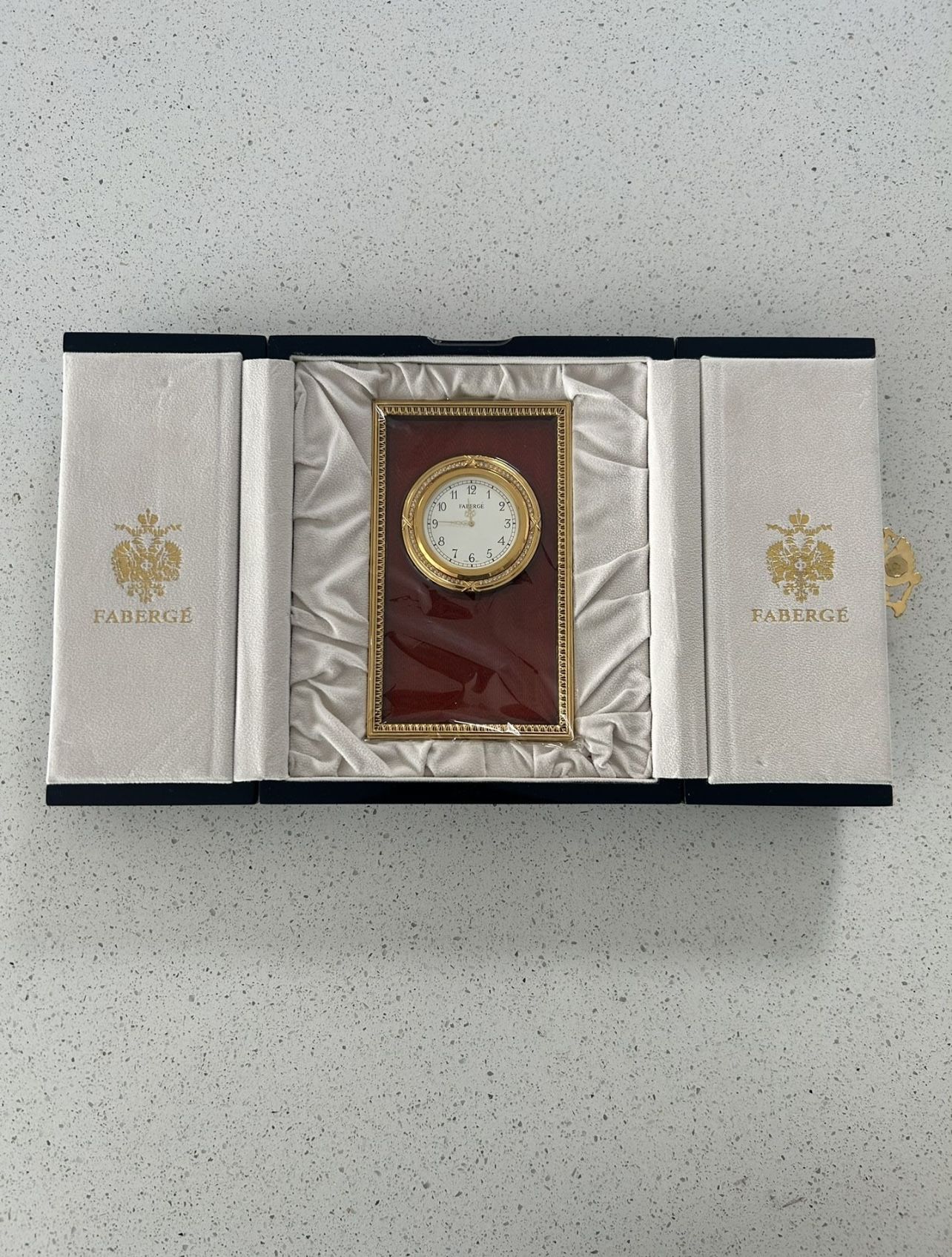 FABULOUS NIB FABERGE PRINCE FELIX RED ENAMEL DESK CLOCK
