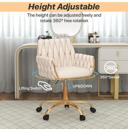 Ivory Velvet Desk Chair with Wheels