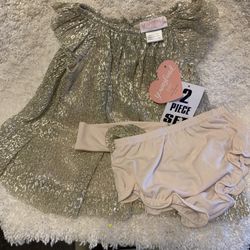 New Young land Baby Girls Dress Size 6-9 Monts Gold Color