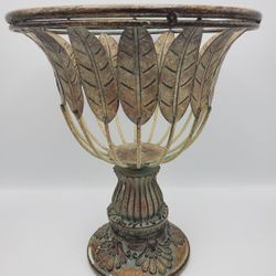 Vintage Metal Leaf Pedestal Basket