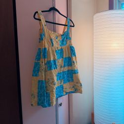 Yellow Blue Patchwork Floral Sundress Cottagecore Vintage